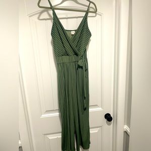Olive Pinstripe Strapless Jumpsuit